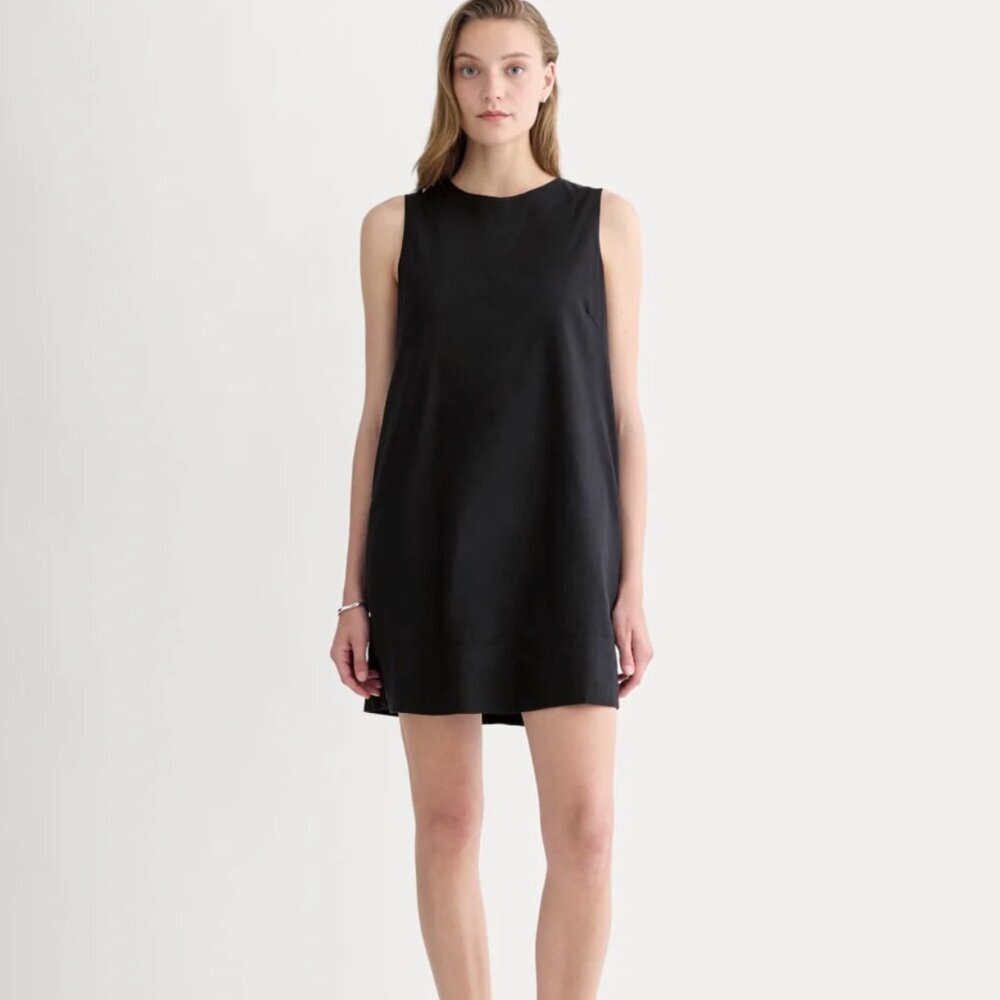 Everlane NWT The Shift Dress in Stretch Linen Womens Sz 6 Black Minimalist $128